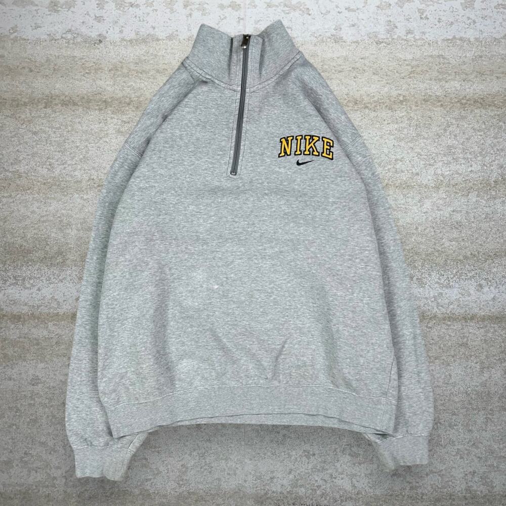 Vintage Y2K Nike Jacket Mens 2XL Grey Yellow Spellout Black Swoosh Quarter Zip